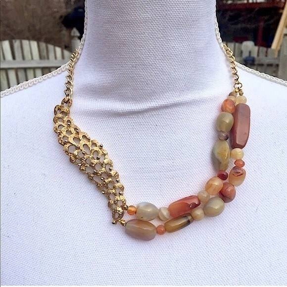 Handmade One-of-a-Kind Vintage Assemblage Gem Necklace with Vintage Monet Brooch - Picture 2 of 5